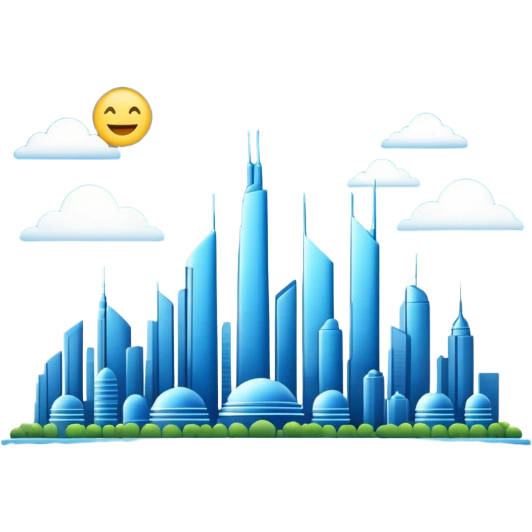 futuristic city skyline with blue accents, Detroit Become Human, emoji style emoji