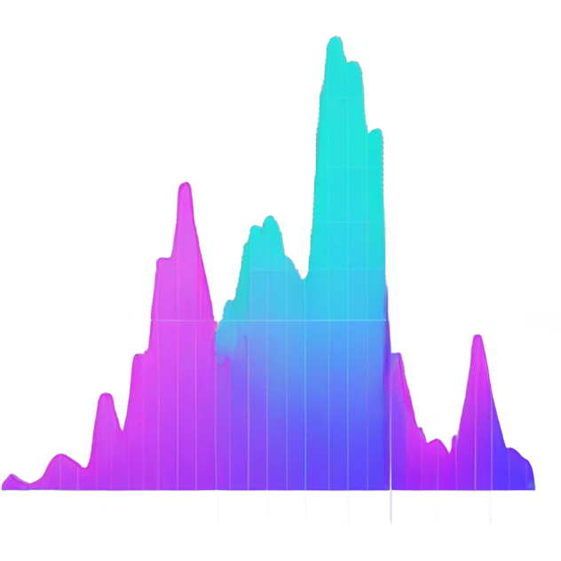 vaporware color themed line chart, direction up and to the right emoji