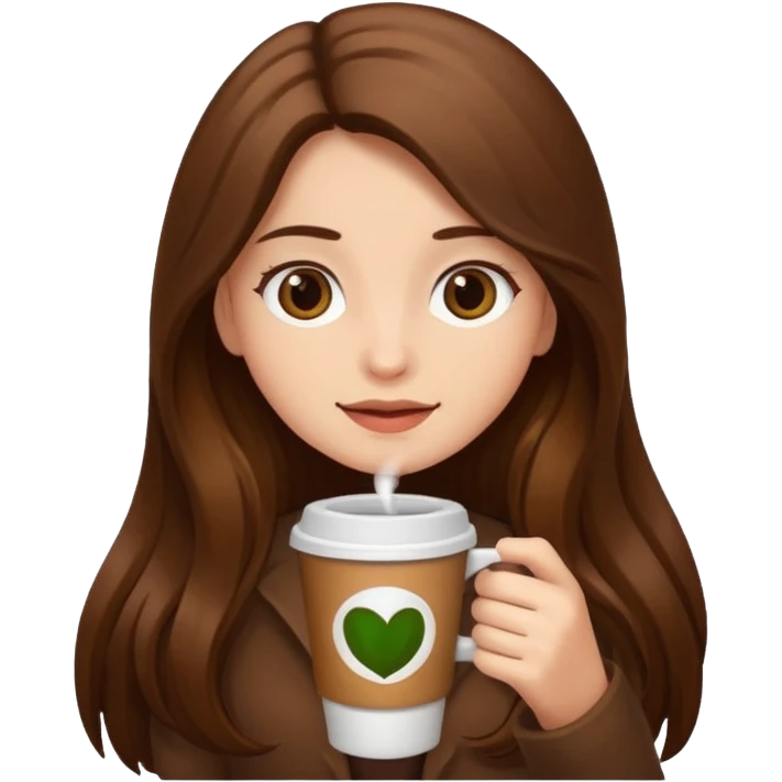 Brown long haired girl with coffee emoji