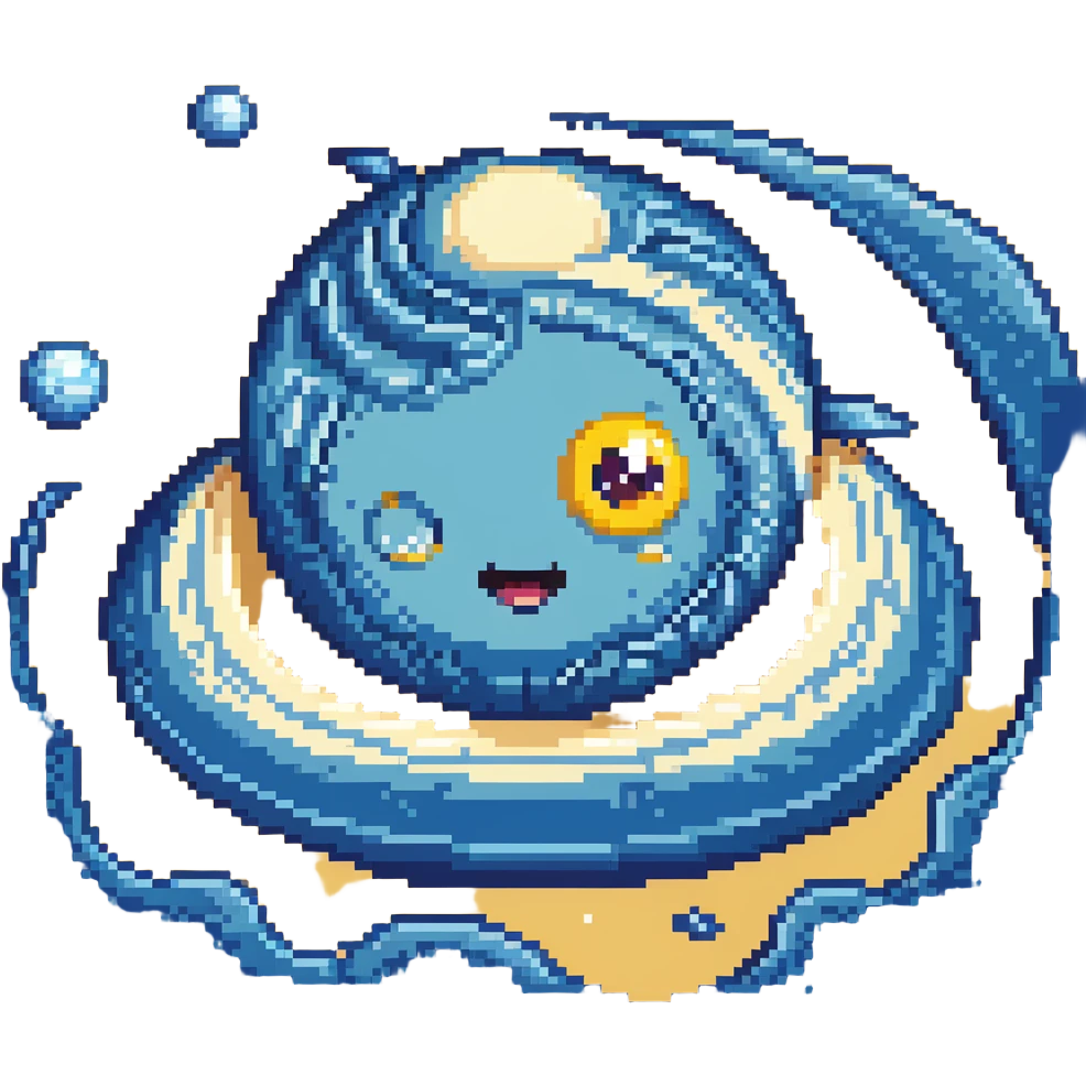 Neptune planet with deep blue surface and visible swirling patterns with a cute face emoji