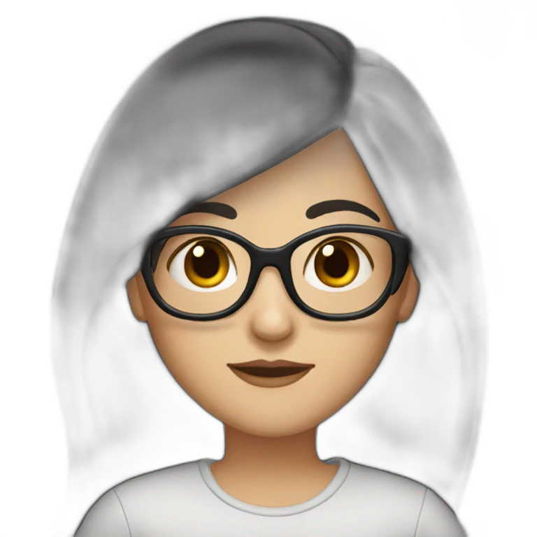 generate emoji unrussian girl with long black hair, glasses, dark-black hair, brown eyes emoji
