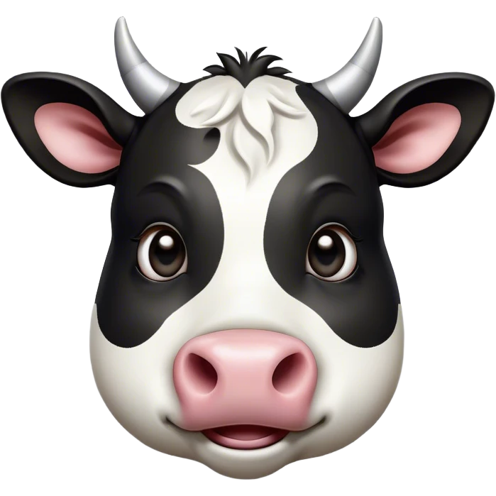 Cinematic Comical Black and White Cow Portrait Emoji, Head tilted dramatically with an exaggeratedly amused expression, featuring a striking, glossy coat of bold black and white, wide, expressive brown eyes filled with playful disbelief, Simplified yet hilariously expressive features, highly detailed, glowing with a slightly sassy glow, high shine, dramatic yet playful, stylized with an air of cheeky mischief, bright and endearing, soft glowing outline, capturing the essence of a spirited and over-the-top cow, so meme-worthy it feels like it could moo its way into internet fame instantly! emoji
