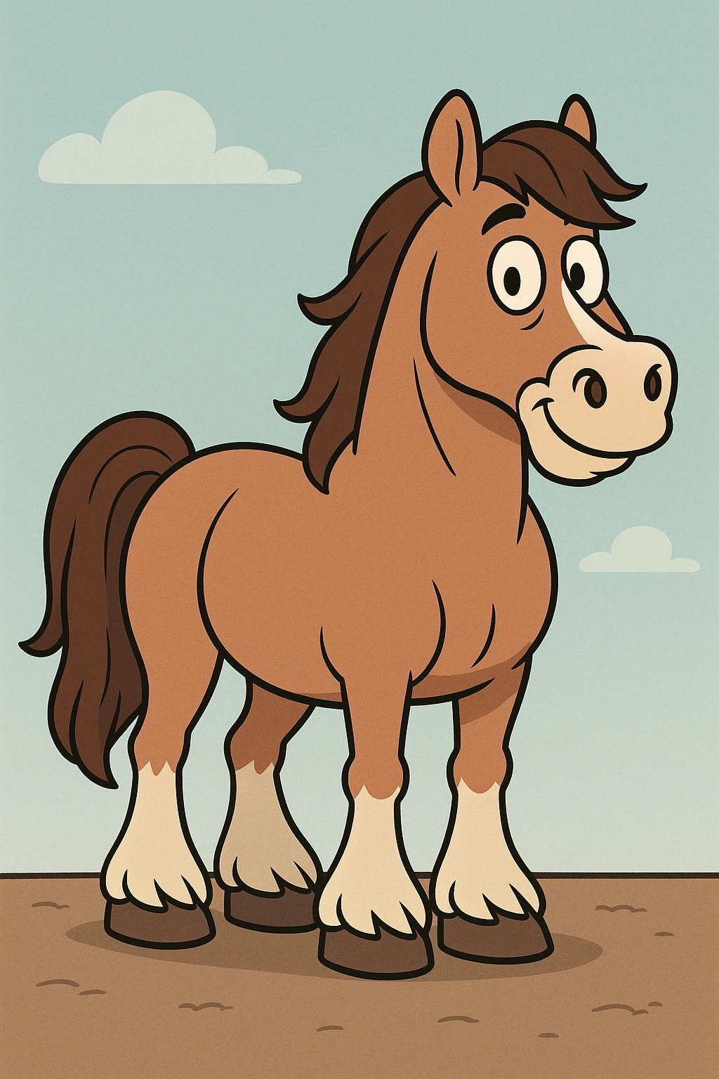 cute cartoon draft horse, flat toon style, vibrant and simple shapes emoji