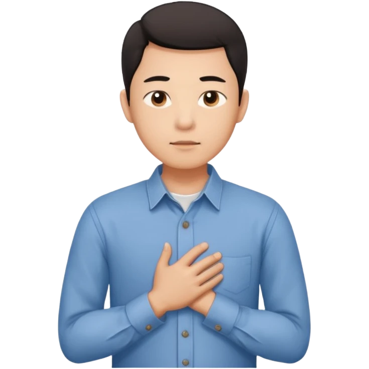 first asian man put his hands on his chest where his heart is, to showw howw he feeel emoji