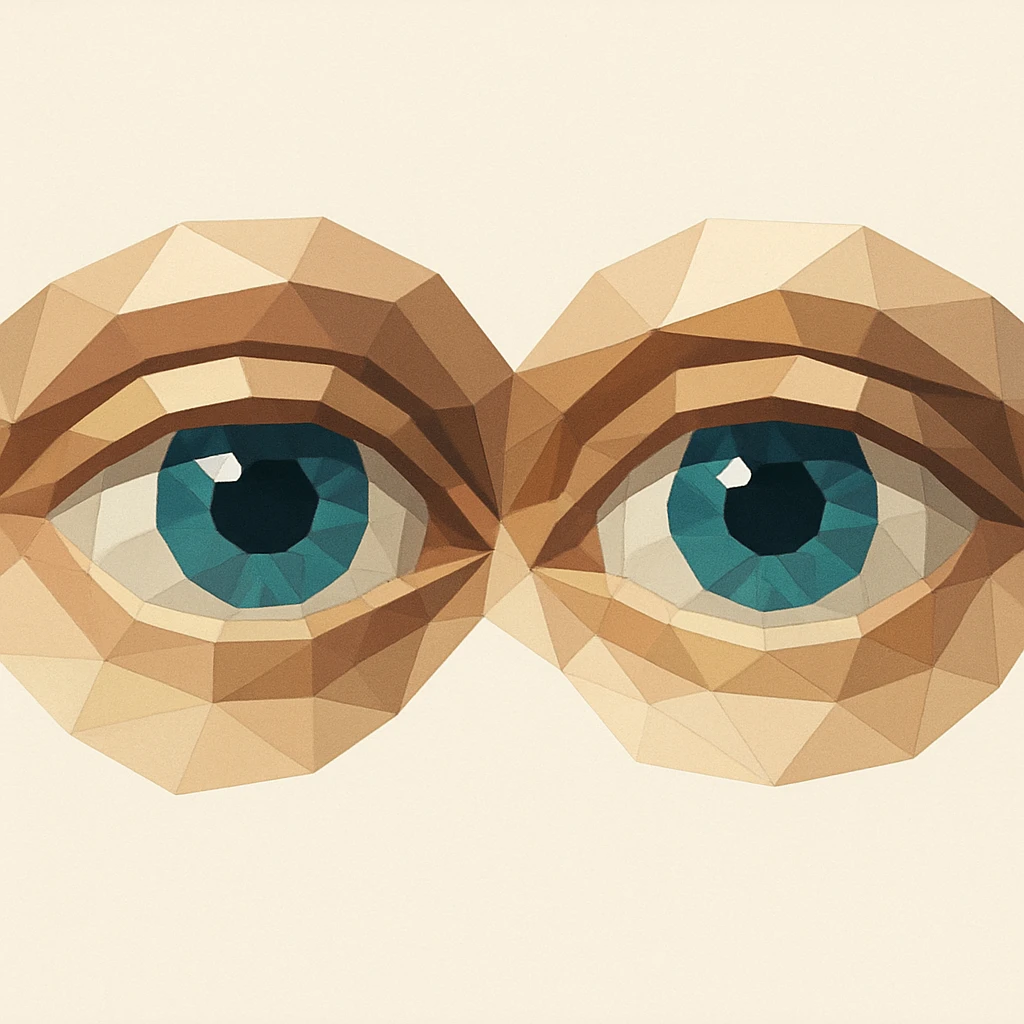 anatomically correct human eyes touching each other in polygonal low-poly style emoji