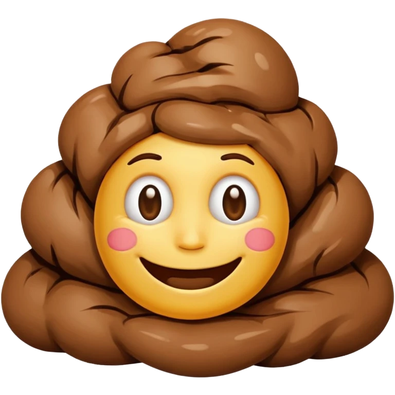 brown mud smile emoji with a simple smile, glossy, no background, iPhone Apple emoji style emoji