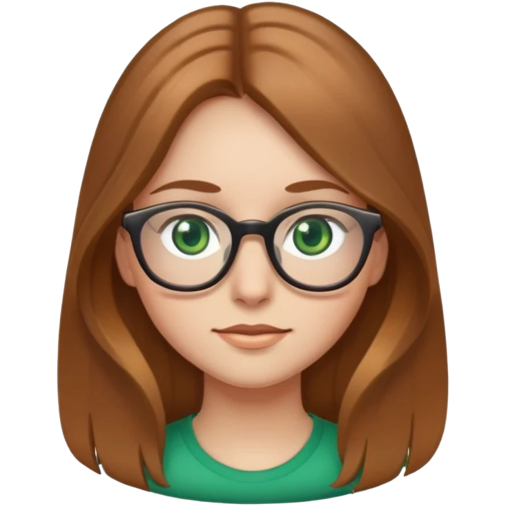 Girl long light brown hair, green eyes, glasses emoji