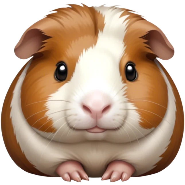 Cinematic Noble Brown and White Banded Guinea Pig Portrait Emoji, Poised and regal, with a compact, chubby build and a uniquely patterned coat of warm brown and crisp white banding, deep-set soulful dark eyes, Simplified yet sharp and sophisticated features, highly detailed, glowing with a soft, dignified glow, high shine, intelligent and charming, stylized with an air of distinctive elegance, focused and attentive, soft glowing outline, capturing the essence of a watchful and confident companion, so majestic it feels as though it could scurry out of the screen with effortless authority! emoji