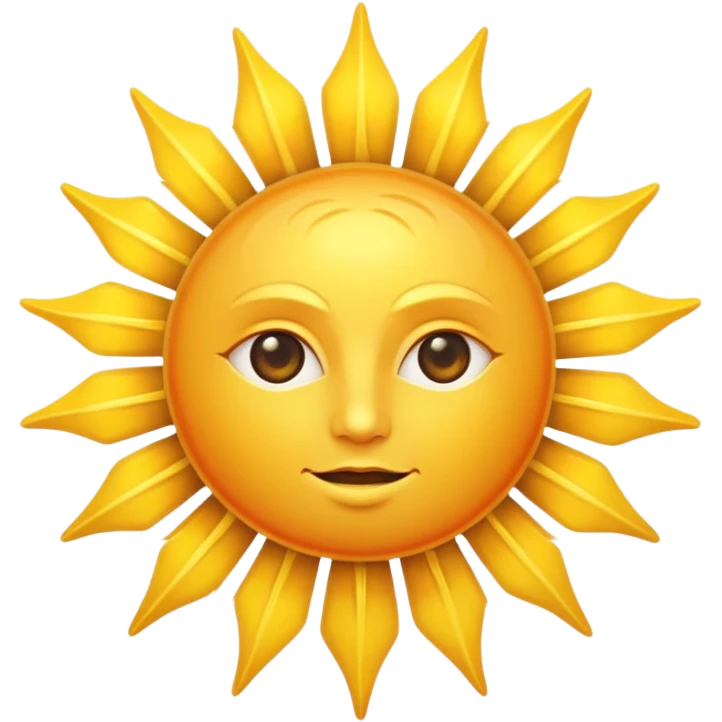 A large, bright sun, with an intense yellow center and golden rays surrounding it, illuminated and vibrant. Take your eyes and mouth away. emoji