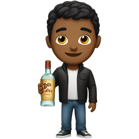brown man with short black hair holding a bottle of don julio emoji