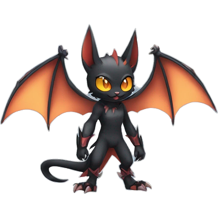 Black Cool Edgy Punk-Gothic Horned Bat-winged Litten-Bat-cat-Fakemon full body emoji
