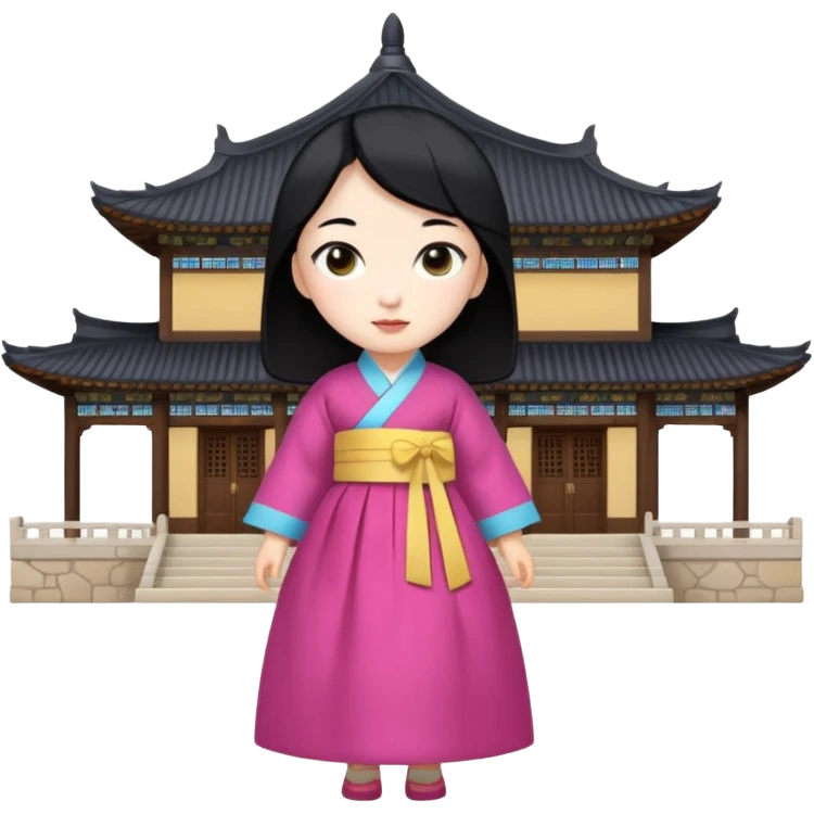 A Korean princess walking around her palace is real, has black hair and a white face emoji
