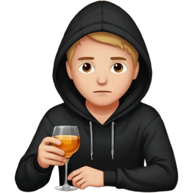 Caucasian in black hoodie sitting sad at bar emoji