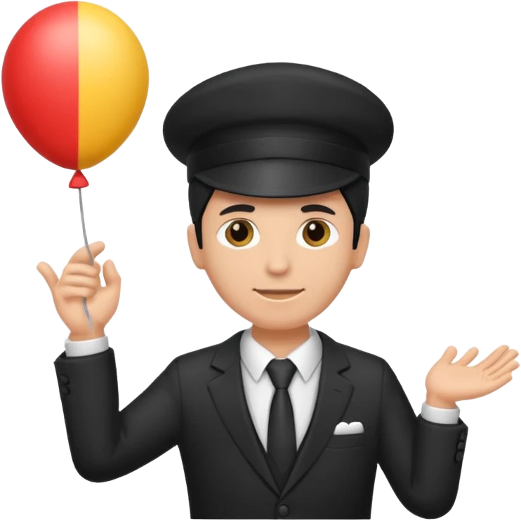 Director tecnico con un traje negro, gorra y un balon bajo el brazo emoji