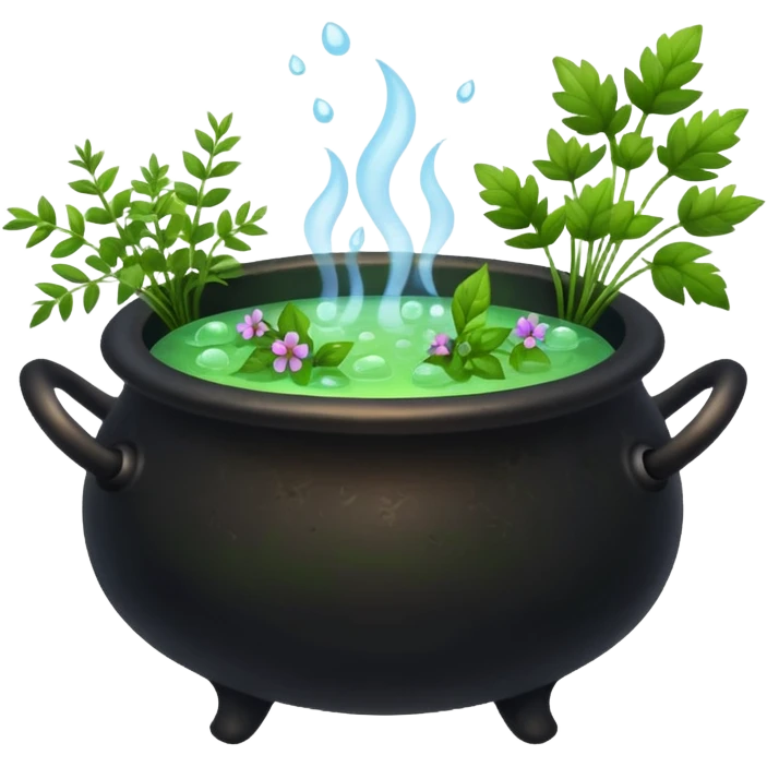 Cauldron with herbs and flowers emoji