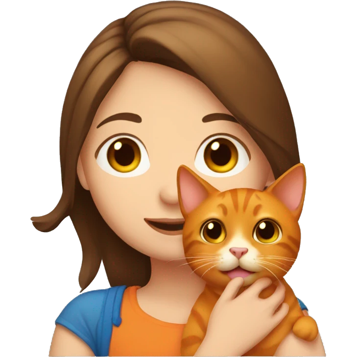 Girl with brown hair holding a orange cat emoji
