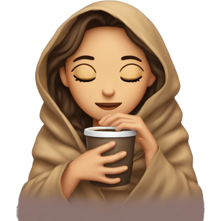 girl inside a blanket sipping coffee eyes closed emoji
