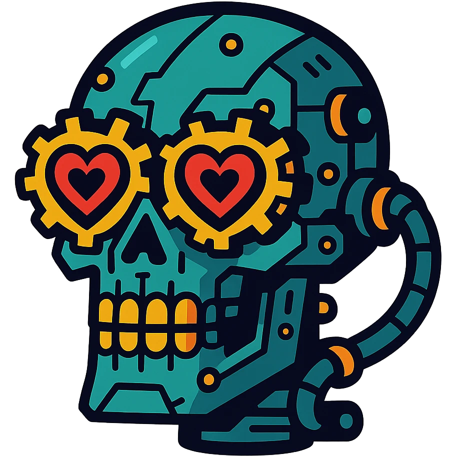 cyber skull with steampunk heart eyes emoji