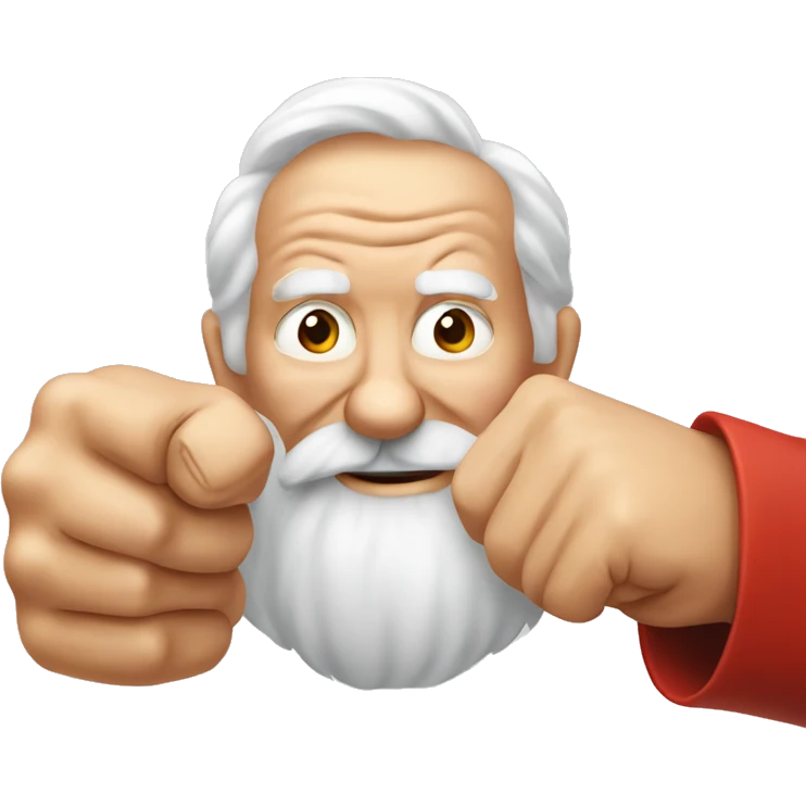red bearded old man fist bumping with fist facing towards the camera, smiling emoji