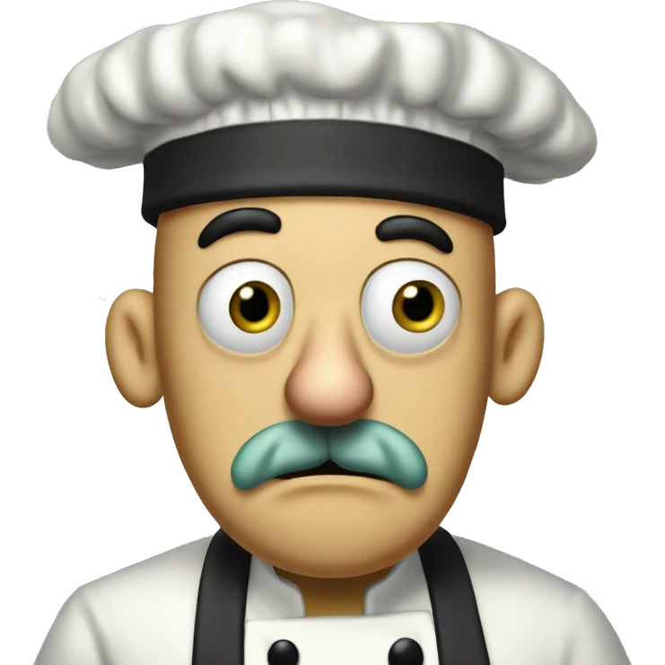 Anxious Italian Man in the Courage The Cowardly Dog Artstle with a squidward like nose, a chef hat, a small black moustache, and large mouth behind his nose. emoji