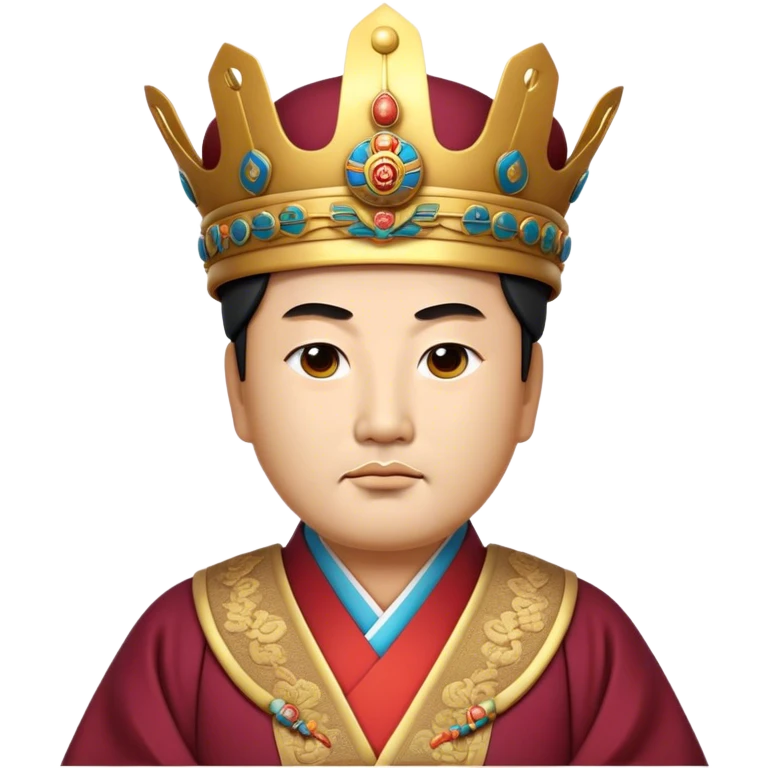 Cinematic Realistic King Sejong Portrait Emoji, depicted as a wise benevolent monarch in traditional Korean royal attire with a thoughtful gaze, rendered with intricate textures and regal soft lighting that captures his historical significance. emoji