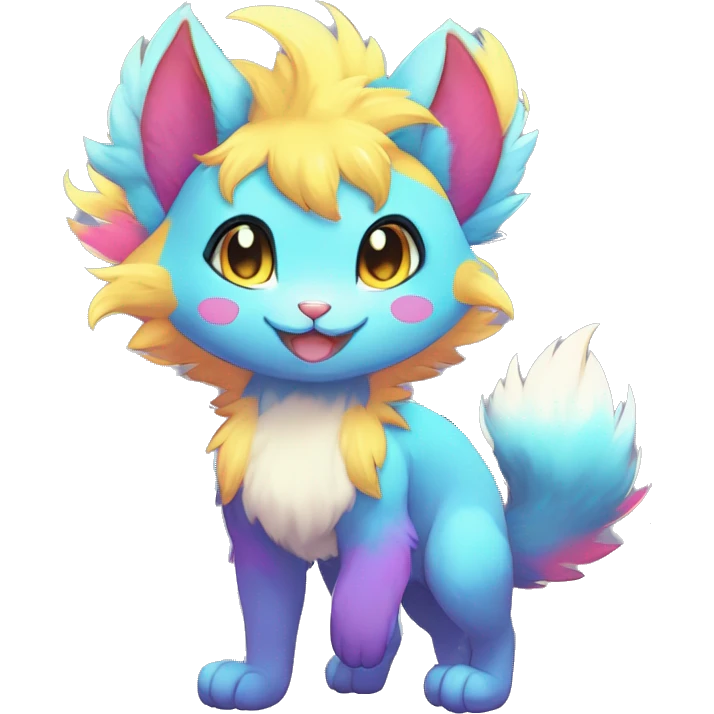 Anthro Scalie Fluffy Cool Cute Magical Shiny Colorful Neon Vibrant Colors Sparkle Kemono-style Chibi Fantasy-Animal-Fakémon-Pokémon-Hybrid Fur Sona Aesthetic Full Body emoji
