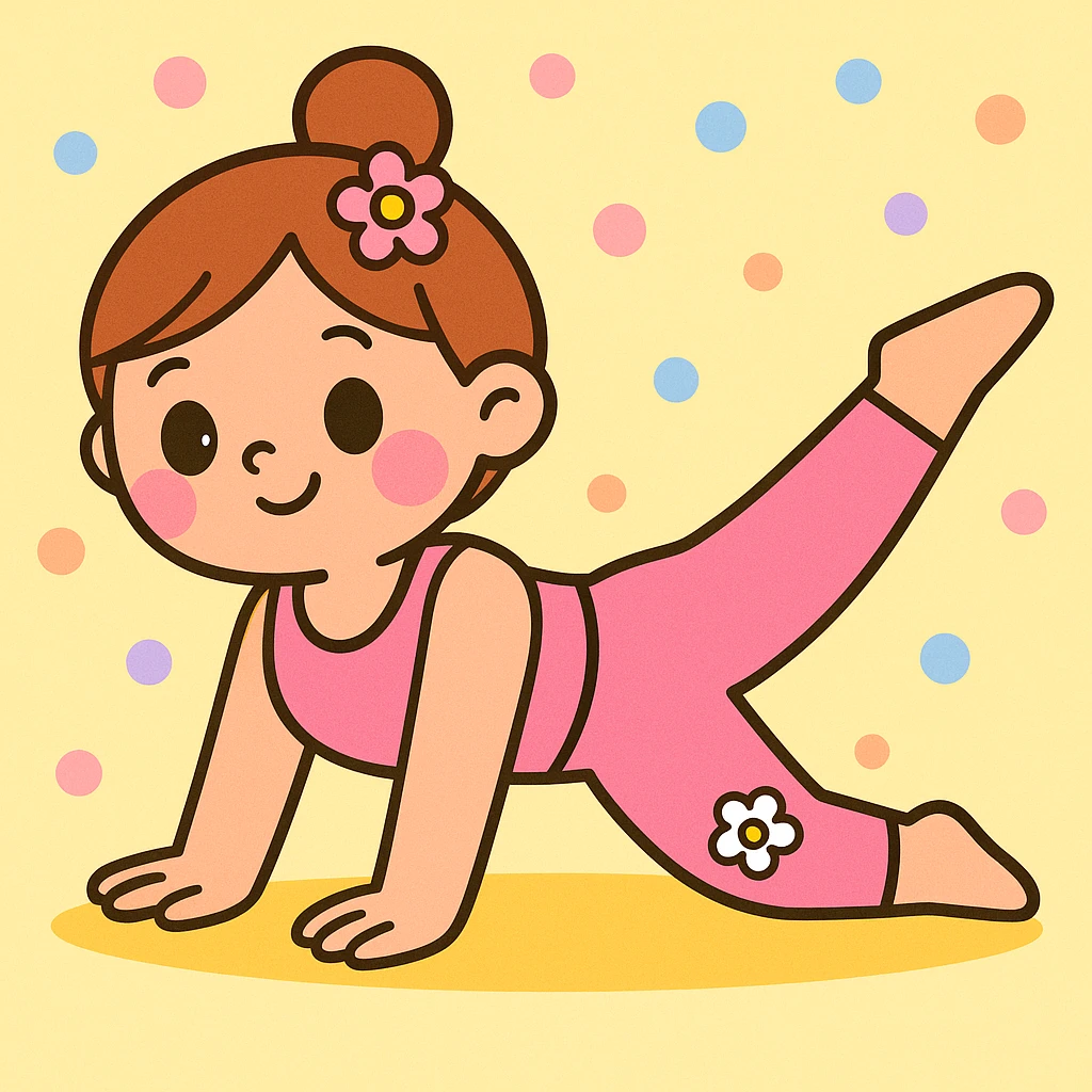 Make the girl in pink pilates outfit with floral accents in a pastel aesthetic, using soft pastel colors and a gentle vibe. emoji