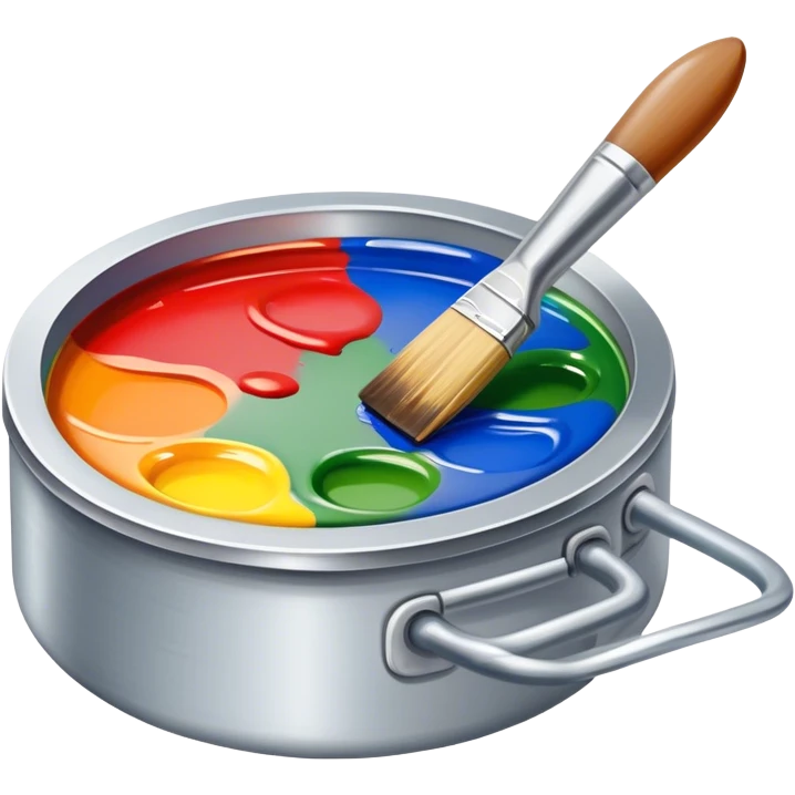 Metal painting icon, detailed work with a fine paintbrush on metal surface, vivid colors being applied to the surface of the object, visible brush strokes and paint pots, no finished artwork, just the process of painting, minimalistic style, clean lines, transparent background. emoji
