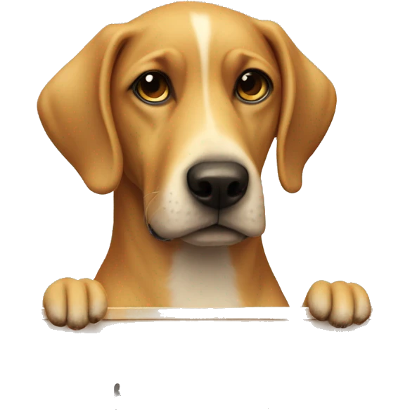 Dog with a board written don't duck my mind emoji