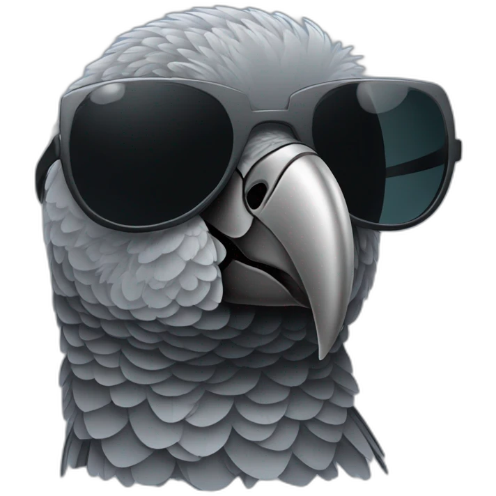 African grey parrot wearing black sunglasses side view emoji