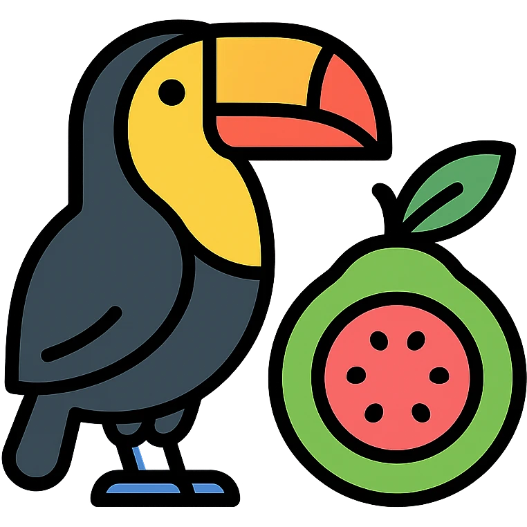 toucan standing next to a guava fruit emoji