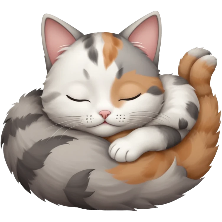 grey and white small cat with eyes closed lying down upside down tightly hugging its own face emoji