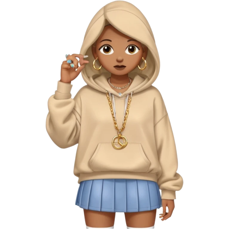 think oversized hoodie over a mini skirt, chunky sneakers grounding the look, and maybe a few layered necklaces or rings to flex a little personality. Sometimes she goes edgy with a leather jacket and ripped jeans, other times soft with flowy dresses or pastel cardigans. emoji