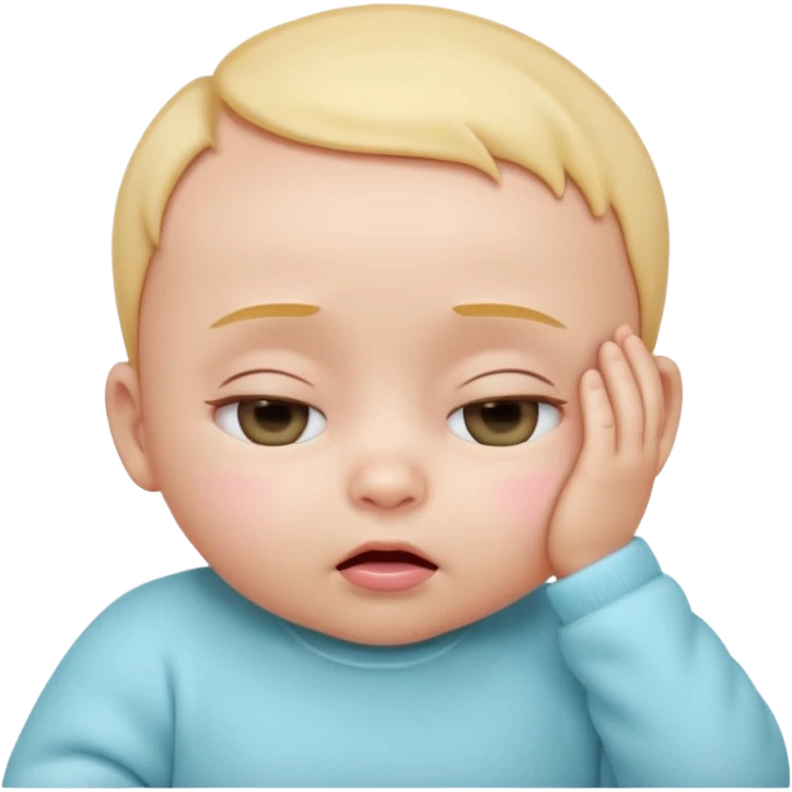 Cute 3D baby emoji, rubbing eyes, sleepy expression, short fine baby hair, soft pastel colors, clean white background  emoji