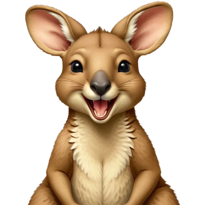 Cinematic Realistic Cute Yawning Kangaroo Portrait Emoji, Head tilted slightly with a dramatic, wide-open yawn, showcasing a soft, textured tawny coat with gently drooping ears and half-closed, drowsy eyes, rendered in exquisite natural detail, high shine, relaxed yet expressive, styled with a dash of rustic charm, soft glowing outline, capturing the essence of a sleepy yet affectionate kangaroo that appears ready to stretch out and settle into a peaceful nap! emoji