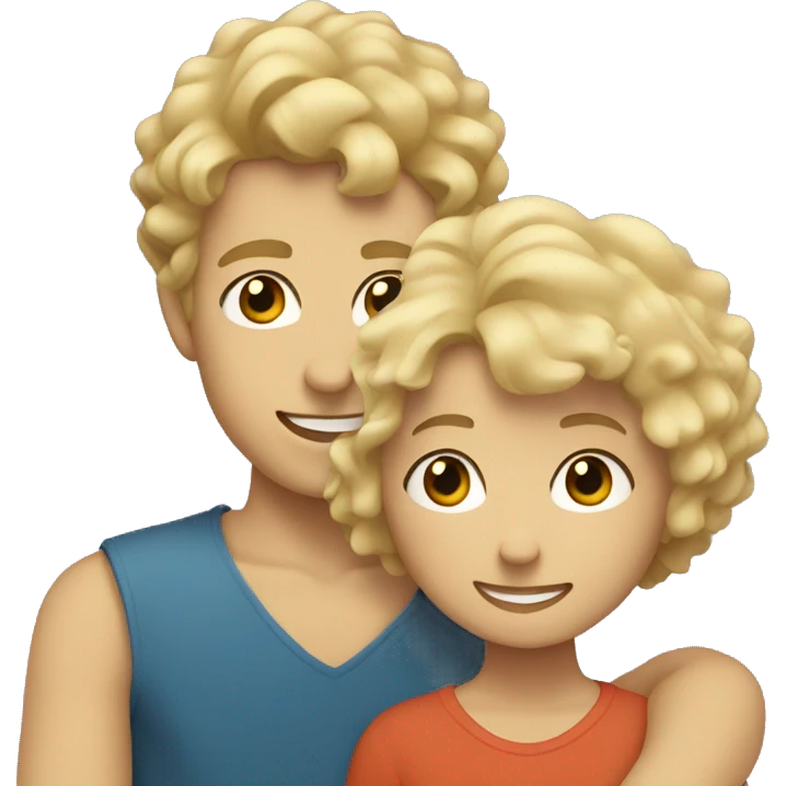a blonde with a square hugs a boy with short curly hair (brunette) emoji