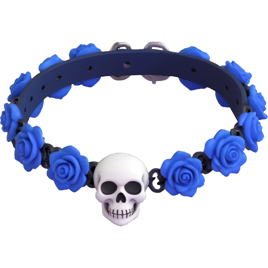 gothic bracelet with midnight blue velvet band, silver skull charm, deep blue rose accent, dramatic and gothic emoji
