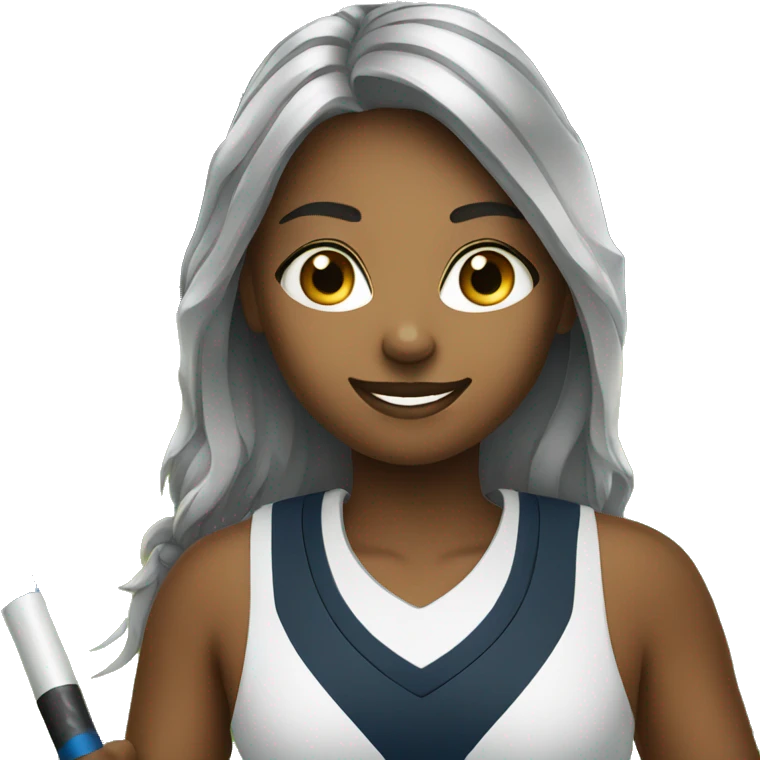 girl with medium deep skin playing field hockey emoji