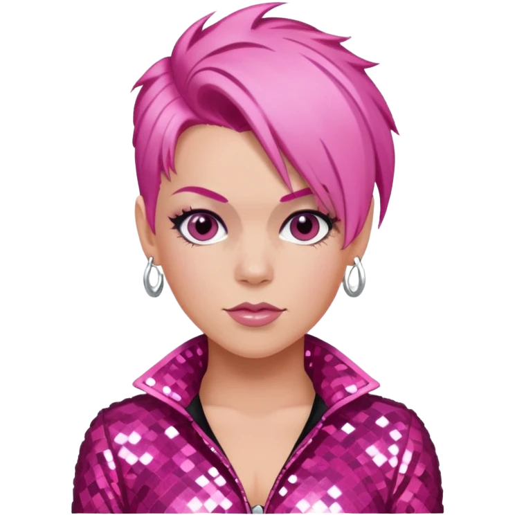 P!nk with pink hair, dark pink sequin outfit emoji