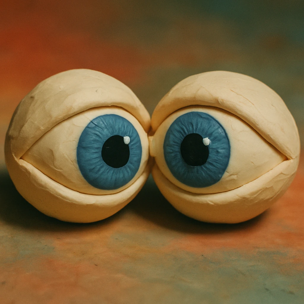anatomically correct human eyes touching each other in claymation style emoji