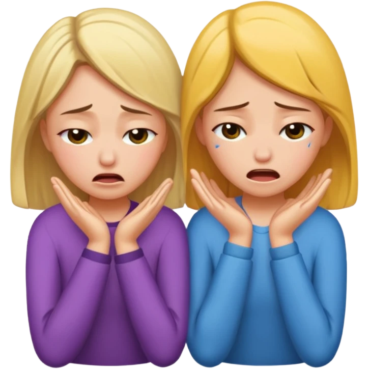 Two girls hunched over crying emoji