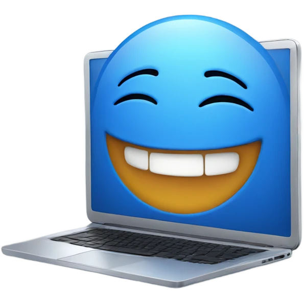 A blue laptop laughing emoji