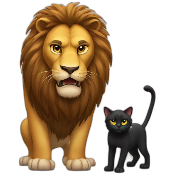 Big Lion and small black cat angry emoji