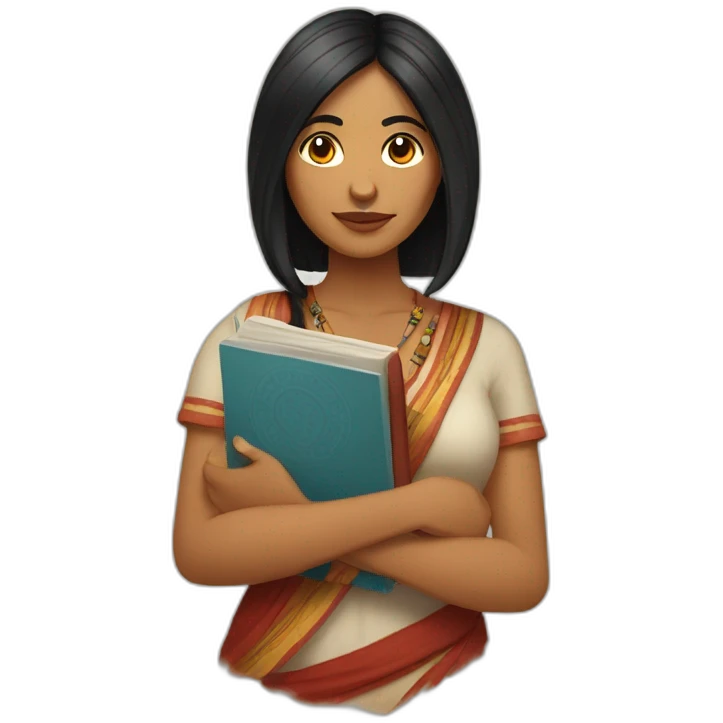 A Portuguese- Indian Woman with native indian face and a  book in her hand long black hair  emoji