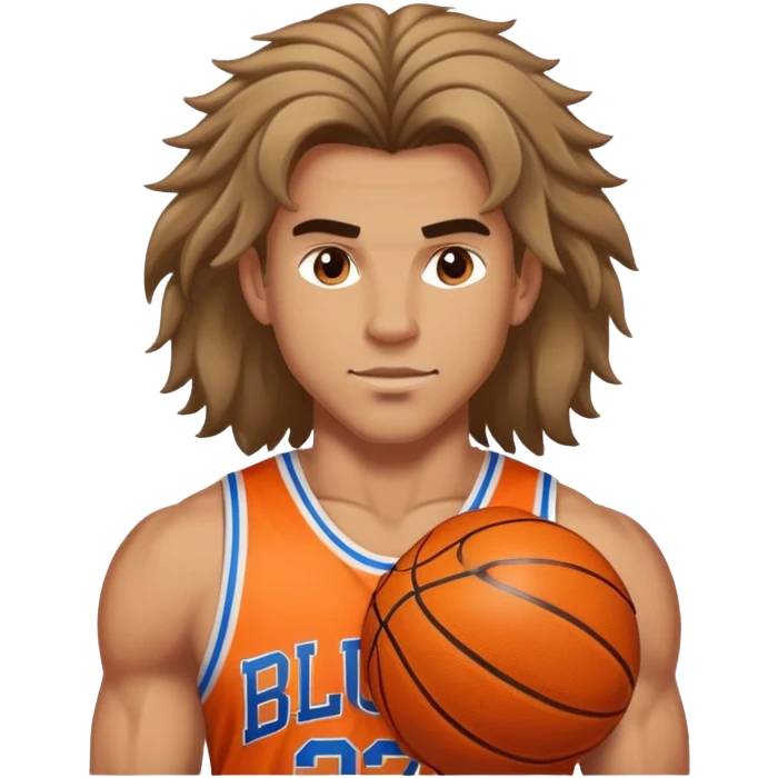Very good looking buff athlete man with basketball longish hair  emoji