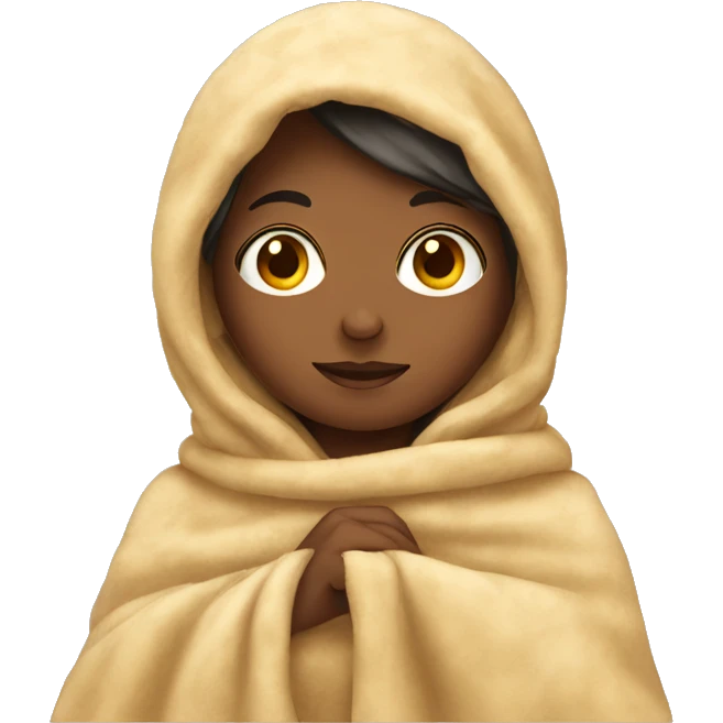 Girl with a cozy blanket over her head and shoulders  emoji