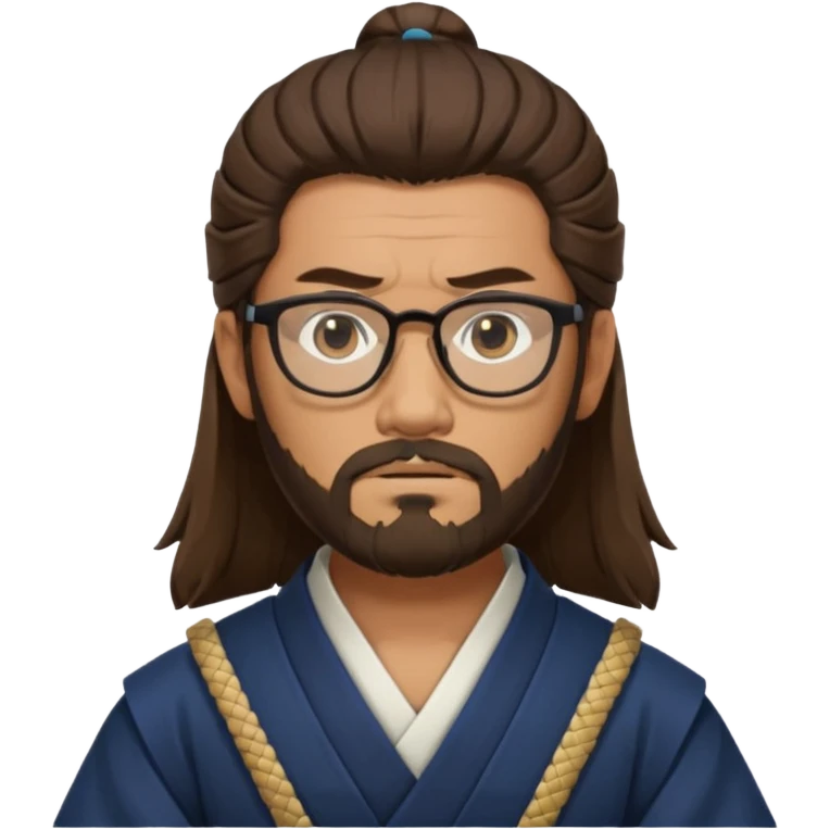 samurai, slim, long brown hair, beard , glasses emoji