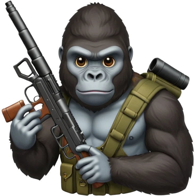 A mean gorilla holding a big gun emoji