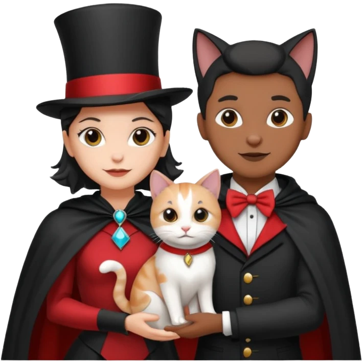 magician couple and their pet cat emoji