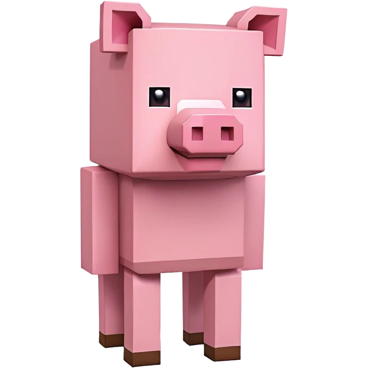 Minecraft pig, full body, pink blocky animal with square head and square body emoji